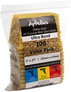 Artellius - Gold Glitter Hot Glue Sticks 4" x.27 (100 Bulk Pack) - Ultra Bond Hot Melt Adhesive Mini Glue Sticks for All Temperature Glue Guns