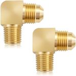 Litorange 2 PCS Heavy Duty Metals Brass Tube Fitting 90 Degree Elbow Adapter 3/8" Flare x 3/8" Male NPT Pipe