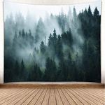 YISURE Forest Nature Tapestry Wall Hanging, Landscape Foggy Misty Mountain Wall Tapestry Tree Woodland Tapestries for Bedroom, Extra Large 120x90 Inch