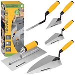 BLOSTM Trowel Set 5 Piece - Brick Jointer, Pointing Trowel, Gauging Trowel, Brick Trowel, Plastering Trowel - Made of Durable Carbon Steel - Builders Bricklaying Tools with Soft Grip Handles (5 PCS)