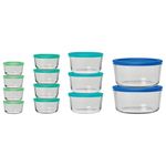 Anchor Hocking 26 Piece Glass Storage Containers with Lids (13 Glass Food Storage Containers & 13 Mixed Blue SnugFit Lids)