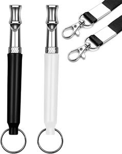 2 Pack Dog Whistle, Dog Whistle to Stop Barking Neighbors Dog, Adjustable Ultrasonic Silent Dog Whistle, Professional Recall Dog Training Whistles, with Lanyard (Black+White)
