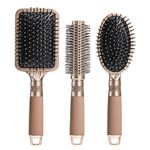 AIKON Hair Brush Set with Detangling Nylon Pins Massage Paddle Brush Cushion Hair Combs Hair Dryer Brush for Women Men Kids Girls… (Gold)