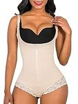 SHAPERX Shapewear for Women Waist Trainer Firm Tummy Control Fajas Bodysuit Open Bust Zipper Corset,CA-SZ7200-Beige-M