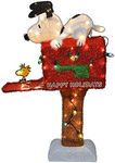 PRODUCTWORKS Peanuts Pre-Lit Snoopy and Woodstock Mailbox Indoor/Outdoor Christmas Yard Ornament, Holiday Display with 105 Lights and Stand, 36 Inches