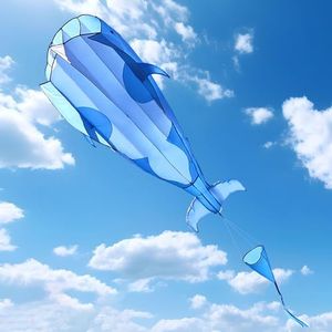 Kaiciuss Orcas Kite for Kids & Adults, Large 3D Single Line Beach Kite, Huge Frameless Soft Kite, Giant Parafoil Whale Breeze Kite, it Comes with 300ft String Kite Hoop