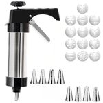 13-Piece Stainless Steel Cookie Press Gun Kit, Professional Biscuit Maker with 13 Discs & 8 Icing Nozzles for Baking, Cake Decorating, and Festive Treats