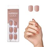 KISS imPRESS Color Press-On Manicure, Gel Nail Kit, PureFit Technology, Short Length, ââ‚¬Å“Sandboxââ‚¬Â, Polish-Free Solid Color Mani, Includes Prep Pad, Mini File, Cuticle Stick, and 30 Fake Nails