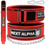 Next Alpha Weightlifting Belt & Dip Belt Combination - Custom Weight Lifting Belt for Men and Women - Self-Locking & Quick Release Buckle - With Chain - Red - Large