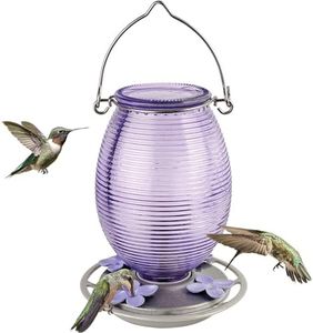 Nature's Way Hanging Glass Hummingbird Feeder for Outdoor Decor, 29 Ounce Capacity Nectar Feeder, 4 Easy to Clean Flexible Ports, Purple Lilac