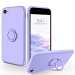 SouliGo iPhone SE 2022 Case, iPhone SE 2020 Case, iPhone 8 Case, iPhone 7 Case, Slim Silicone Soft Rubber Shockproof Protective 360° Ring Kickstand Protection Girls Women Phone Cover, Purple/Lavender