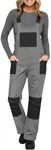 Women's Insulated Snow Bibs Waterproof Ski Pants Adjustable Overalls Color Block Winter One Piece Snowsuit with Pockets Gray