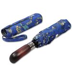 Balios Folding Umbrella Wood Handle Auto Open Close Vented Canopy Garden of Glamour Cobalt Blue