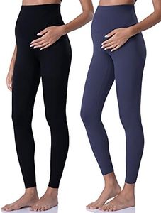 POSHDIVAH 2Pcs Women's Maternity Leggings Over The Belly Pregnancy Yoga Pants Active Wear Workout Leggings Black Navy X-Large