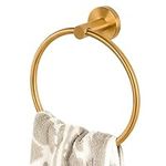 HITSLAM Brushed Gold Towel Ring for Bathroom, SUS304 Stainless Steel Hand Towel Holder Wall Mounted, Modern Simple Round Kitchen Hand Towel Ring with Hardware Accessories