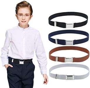 Kajeer 4PCS Kids Boys Elastic Buckle Belt - Adjustable Belt with Silver Square Buckle for Girls Childs, Navy Blue/Brown/Black/Grey, One size