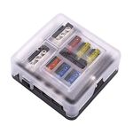 6 Way Blade Fuse Box, Upgraded Blade Fuse Block 12 Volt Waterproof Fuse Box Holder with LED Indicator for Car Boat Marine RV Van (6-way)