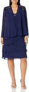 S.L. Fashions Women's Mother of The Bride Two Piece Jacket Dress with Beading, Eclipse, 14 Petite