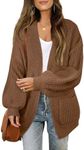 MEROKEETY Women's 2024 Fall Open Front Long Lantern Sleeve Cardigan Oversized Chunky Outwear with Pocket, Brown, Medium