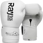 Raytos Boxing Gloves for Men & Women Pro 10oz 12oz 14oz 16oz Training | Wrist Protection 15° Hook & Loop | Triple Latex Padding | PU Leather for Muay Thai MMA Kickboxing Sparring (White, 10oz)
