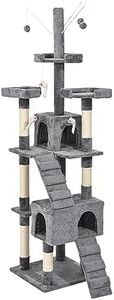 PaWz Cat Trees Scratching Post for Large Cat Scratcher Hammock Tower House Grey 210cm, Multi-Level Platform Cat Tower, Perching, Climbing, Sleeping, Cat Scratcher Toys for Indoor Cats, Natural Sisal