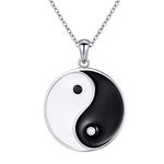 Alphm S925 Sterling Silver Yin Yang Tai Chi Pendant Necklaces for Men Women, Sterling Silver, Cubic Zirconia