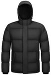 MAGCOMSEN Mens Puffer Jacket with Hood Down Jacket Water Resistant Full Zip Coat Insulated Jacket with Pockets Black L