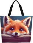 Muishi Cute Fox Canvas Tote Bag Large Women Casual Shoulder Bag Handbag Reusable Beach Shopping Grocery Bag For Outdoors