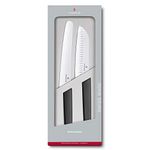 Victorinox Swiss Modern Messer Set, Set of 2, Bread Knife, Santoku Knife, Extra Sharp, Robust Plastic Handle, Black