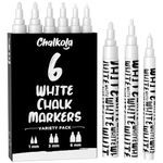 Chalkola White Chalk Markers - White Dry Erase Liquid Chalk Pens for Chalkboard, Blackboard, Window, Bistro, Car Glass, Board, Signs - Variety Pack of 6 - (2x) 1mm, 3mm & 6mm