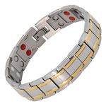 HyyMe Men's Magnetic Bracelets, Lymphatic Drainage Therapeutic Bracelets for Men Arthritis Relief Lymph Detox Titanium Steel Bracelet with 4 Element Therapy Magnets (Silver+Gold)