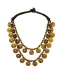 Oxidized Antique brass coin, thread with glass beads ethnic fashion handmade tribal necklace for women (Oxidized dual coin Gold and Black necklace)