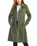 FARVALUE Women's Waterproof Trench Coat Long Double Breasted Windbreaker Classic Belted Lapel Overcoat with Removable Hood, Green, M