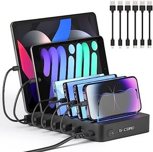 G-Cord 6 Port Multiport USB Charging Station, Detachable Desktop Docking Station for Smartphone & Tablet with 6 Pack Mixed Cables