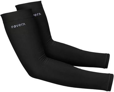 FOVERA UV Sun Protection Arm Sleeves for Men & Women – UPF 50+ Cooling Hand Cover for Biking, Cricket, Driving & Cycling – Seamless Compression Tattoo Cover & Tan Protection Guard (Black, 1 Pair)
