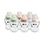 Tommee Tippee Closer to Nature Baby Bottles, Slow-Flow Breast-Like Teat with Anti-Colic Valve, 260ml, Pack of 6, Mixed Colours