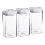 Argon Table Food Storage Containers with Airtight Flip Lock Lids - 1200ml - White - 3 Pack - Plastic Kitchen Storage Tupperware Pantry Food Organiser for Cereal, Oats, Sugar, Coffee, Biscuits, Tea