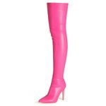 CAMSSOO Women's Thigh High Boots Faux Suede Elasticity Heels Over The Knee Boots Side Zip Pointed Toe Fashion Sexy Winter Stiletto Knee High Boots, Fuchsia, 8