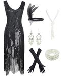 esrtyeryh Women Costume 1920s Gatsby Sequin Fringed Paisley Flapper Dress with 20s Accessories Set (2XL, Black-Black)