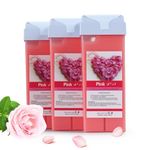 3 Pack Roll On Wax Kit Rose Soft Wax Roller for Hair Removal At Home Body Waxing Kit for Women Sensitive Skin Painless Depilatory Wax Cartridge Refill Not Included Wax Warmer and Wax Strips 10.6 Oz