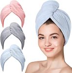 AZARIA Hair Towel Wrap Absorbent Towel Hair-Drying Bathrobe Magic Hair Warp Towel Super Quick-Drying Microfiber 500 GSM Bath Towel Hair Dry Cap Salon Towel (Multicolor) (PACK of 3)