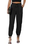 EVALESS Petite Black Linen Pants for Women Trendy 2024 Business Casual Drawstring Elastic High Waisted Dress Work Pants Loose Comfy Joggers Trousers with Pockets Small