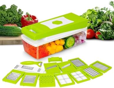 Tekcool 15 in 1 Multipurpose Chopper, Fruits & Vegetable Cutters, Grater Peeler Chipser, Unbreakable Food Grade Body, Easy Push to Clean Button Slicer Dicer, Chopper for Kitchen (Green, Plastic)
