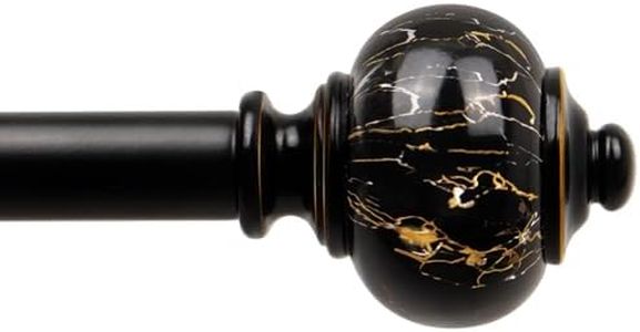 KAMANINA 1 Inch Curtain Rods for Windows 48 to 84 Inches (4-7ft), Black Single Heavy Duty Curtain Rod, Decorative Drapery Rod with Marble End