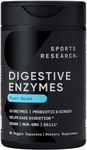 Sports Research Digestive Enzymes with Probiotics & Ginger - Plant Based for Dairy, Protein, Sugar & Carbs - Non-GMO Verified & Vegan Friendly (90 Veggie Capsules)