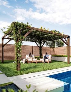 VerisShade 12 Ft x 14 Ft x 7.5 Ft Cedar Pergola Outdoor Wood Pergola with Canopy, Solid Structure Shelter for Deck, Garden, Backyard, and Lawn (Reddish-Brown)