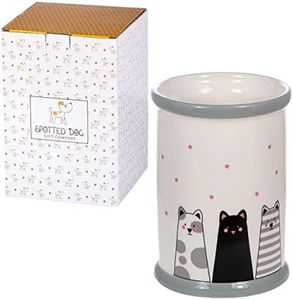 SPOTTED DOG GIFT COMPANY - Porta utensili da cucina - contenitori per utensili con motivo gatti - decorazione per la casa - in ceramica - bianco - 16 x 11 cm