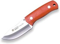 Skinning knife Joker "Erizo TS1" CN81, 7,5 cm blade of Böhler N695, Canvas handle Micarta Orange, black leather Sheath, Tool for fishing, camping and hiking