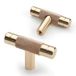 Asidrama 10 Pack Knurled Gold Kitchen Cabinet Knobs Dresser Knobs Drawer Knobs Single Hole Cabinet T Bar Pull Handles for Kitchen Wardrobe Cupboard