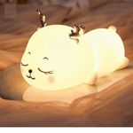 Parssufy Night Light Cute Deer Silicone Toddler Lamp USB Rechargeable Animal Baby Touch Night Light with Timing Function & 7 Colors for Children Room Bedroom Decor (Deer Lamp)